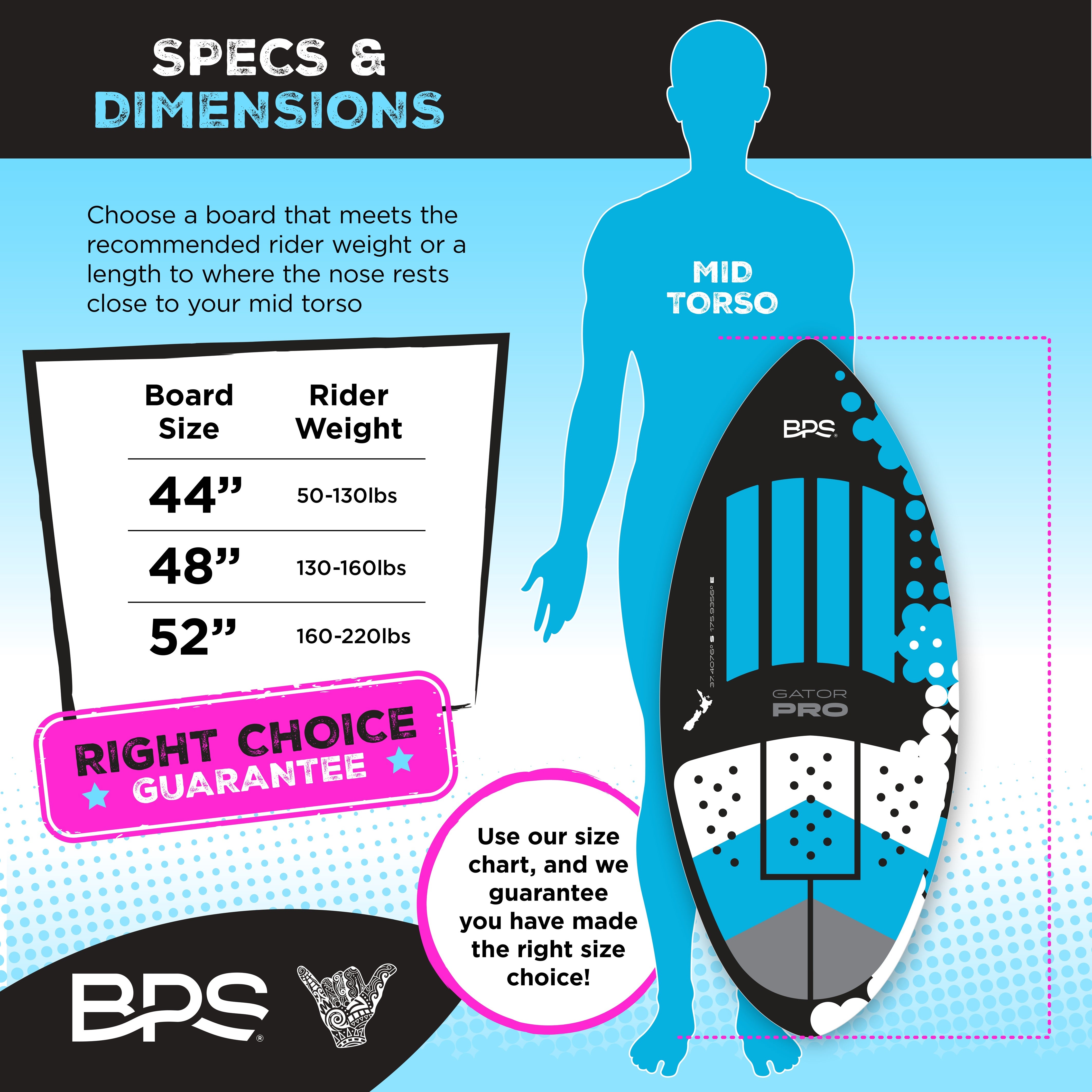Gator PRO Fiberglass Skimboard 44-52 Inch | BPS – Barrel Point Surf US