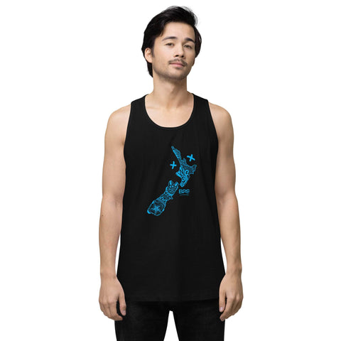 BPS 'New Zealand Map' Men's Tank Top Black / S